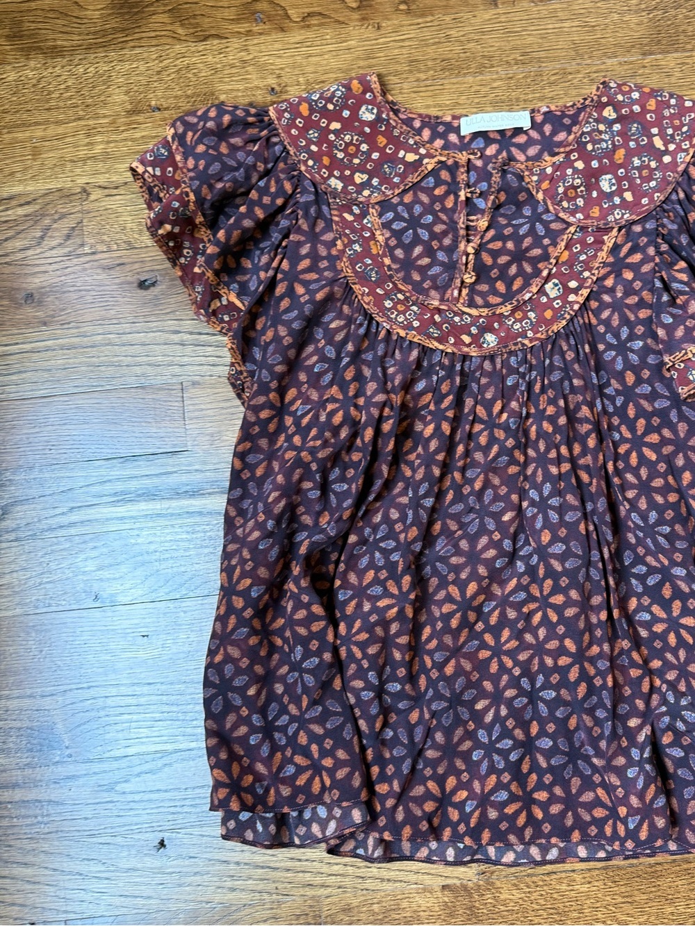 Ulla Johnson Citra 100% silk flutter sleeve Peter Pan collar top size 8 - Picture 5 of 13